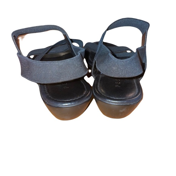 Pesaro Women's Black Sandals elastic straps wedge heel 1 1/2” size 8 1/2 - Picture 2 of 5